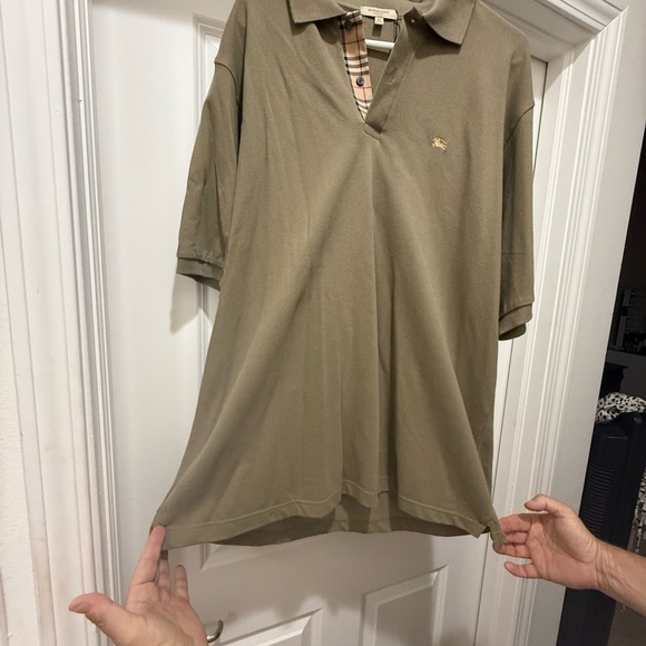 Burberry Khaki Polo Shirt with Plaid Accent